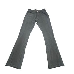 MNML Button Fly Flare Jeans‎ Mens 30x32 Distressed EMO Goth Streetwear Raw Hem